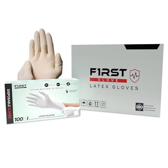 First Glove Disposable 5 Mil Latex Gloves - Disposable Gloves for Durable & Comfortable Fit - Protective Gloves for Food, Kitchen Cooking & Cleaning - Hand Gloves for Enhanced Grip - X - Small 100 ct