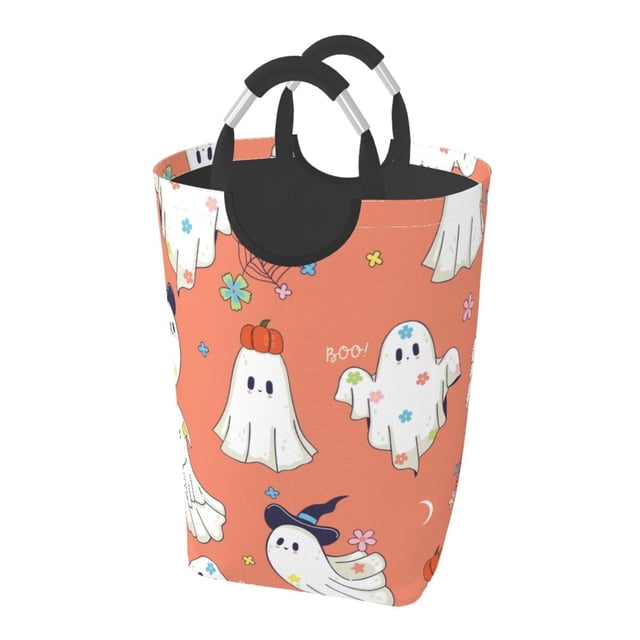 DouZhe 50L Rectangular Laundry Basket, Magical Cute Happy Ghosts Prints Waterproof Foldable Laundry Hamper with Aluminum Handles
