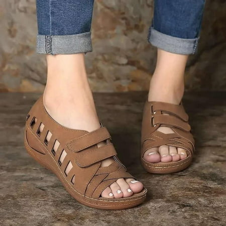 

Bnwani Women s Summer Sandals Double Straps Round Toe Sandals Hollow Out Comfortable Soft Sole Shoes Brown 9