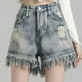 thumbnail image 2 of nerohusy Shorts for Women Denim Jean Shorts Casual Summer Denim Shorts Mid Waisted Stretchy Ripped Jean Shorts with Pockets 2025 Blue,XL, 2 of 5
