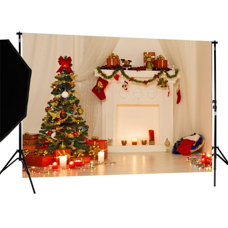 HelloDecor Polyster 7X5ft Christmas Tree Gifts Photography Backdrop Photo Background studio