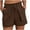 Coffee, variant on Simua Women's Summer Imitation Linen Shorts Elastic Waist Drawstring Pocket Outward Turned Shorts