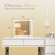 Blazezo 19x22 LED Vanity Mirror with Lights, Dimmable 3 Color Modes, 3600-6000K Lighted Makeup Mirror with Aluminum Frame, USB Charging Port, Memory Function, for Bedroom Desk Tabletop Wall Mount