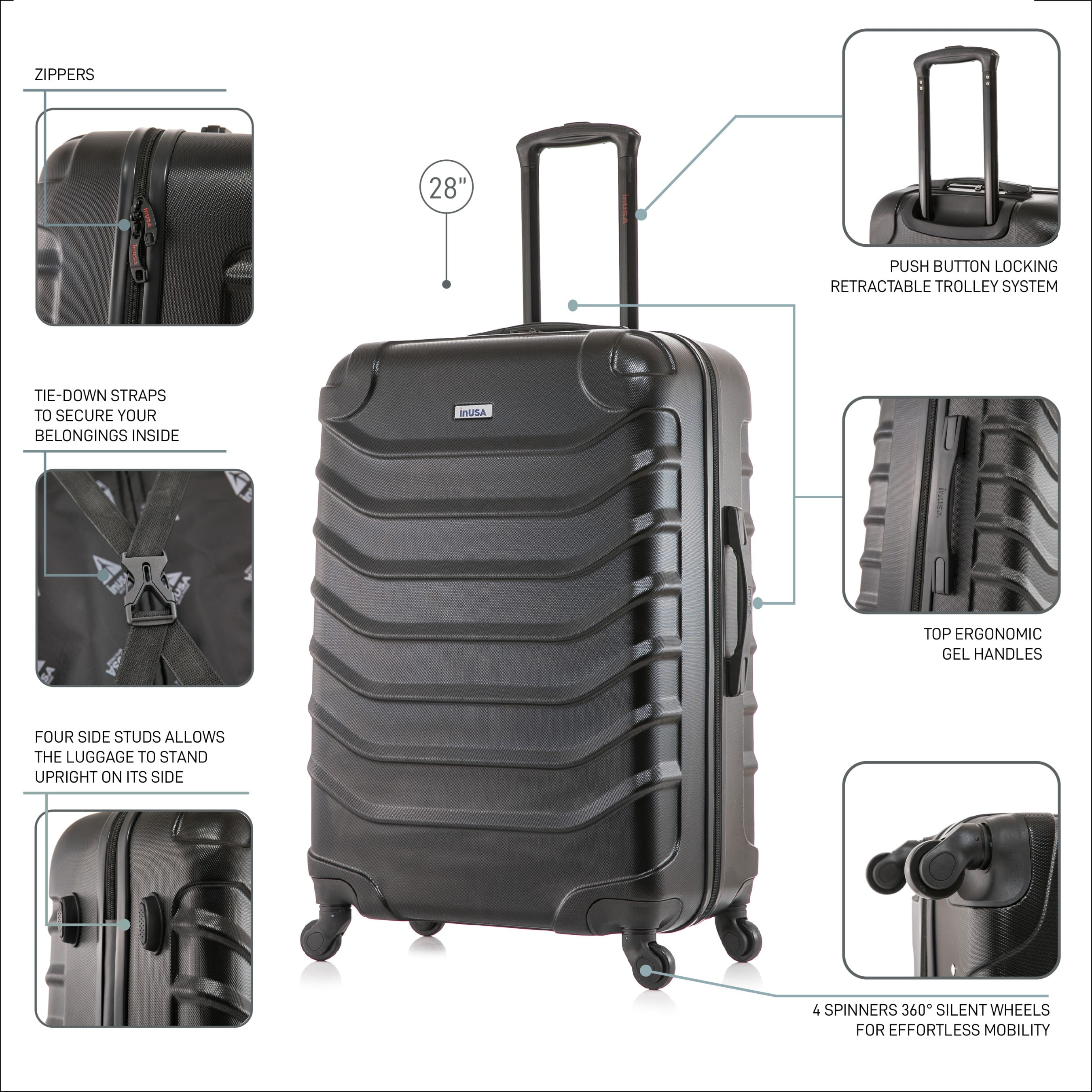 InUSA Endurance 28" Hardside Lightweight Luggage with Spinner Wheels, Handle, and Trolley, Black