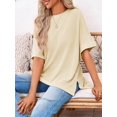 thumbnail image 4 of Womens Oversized T Shirts Summer Casual Loose Fit Striped Knit Batwing Sleeves Tunic Tops, 4 of 6