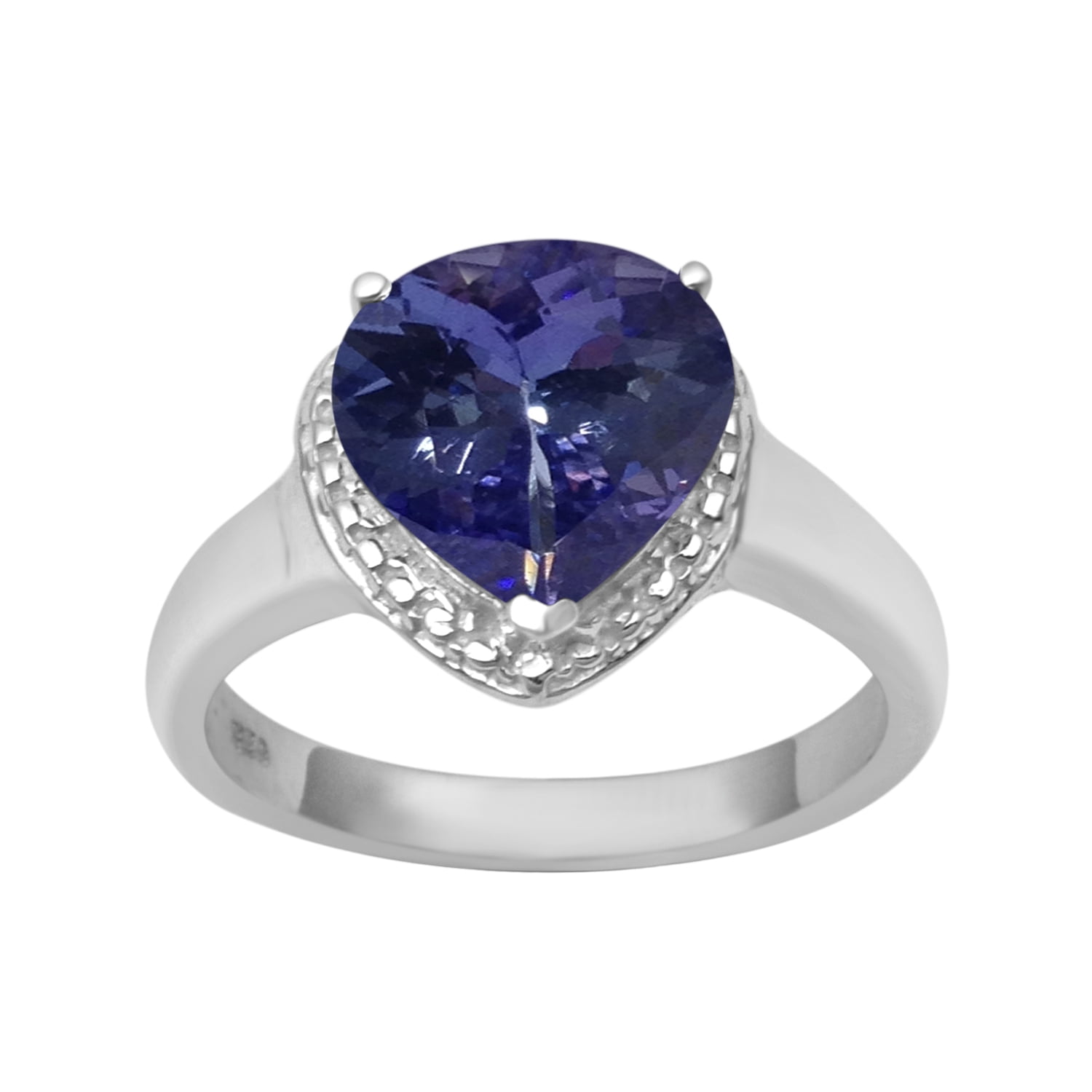 Bague Cœur En Argent Avec Tanzanite - Modèle Pendantes - Neuf Sans Emballage