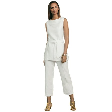 Jessica London Women's Plus Size Two Piece Sleeveless Tunic Top Capri Pants Linen Blend Set