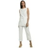 Jessica London Women's Plus Size Two Piece Sleeveless Tunic Top Capri Pants Linen Blend Set - 20, White