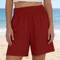 thumbnail image 5 of ClodeEU Women's Linen High Waist Elastic Waist Shorts, Casual Summer Short with Pockets for Vacation Wine,Women's Plus M, 5 of 6