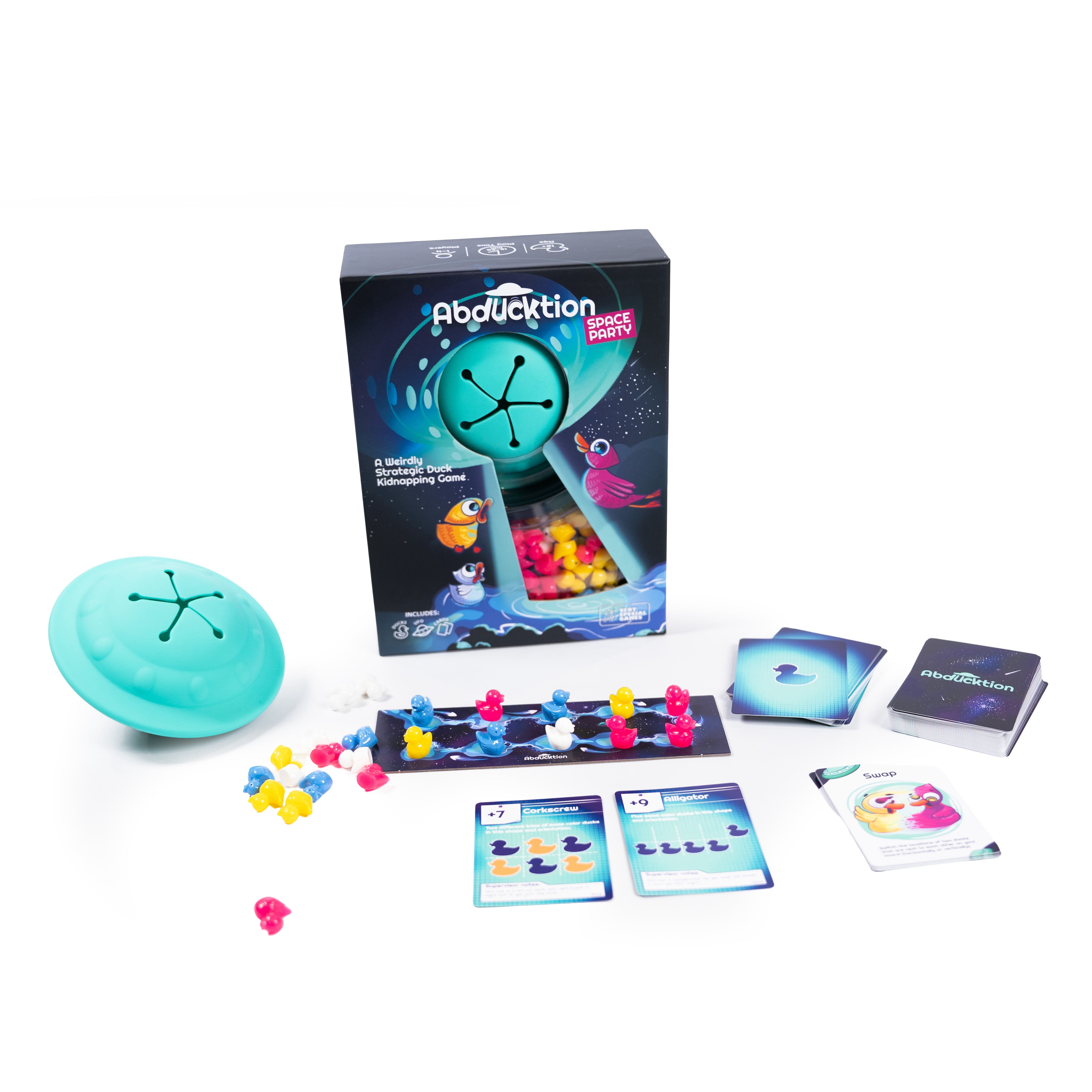 Abducktion Space Party Edition - A weirdly Strategic Duck Kidnapping Game, 15-Minutes of Light Strategy of Ducks, a UFO, and Mind-Bending, Shape-Finding Logic! (Walmart Exclusive)