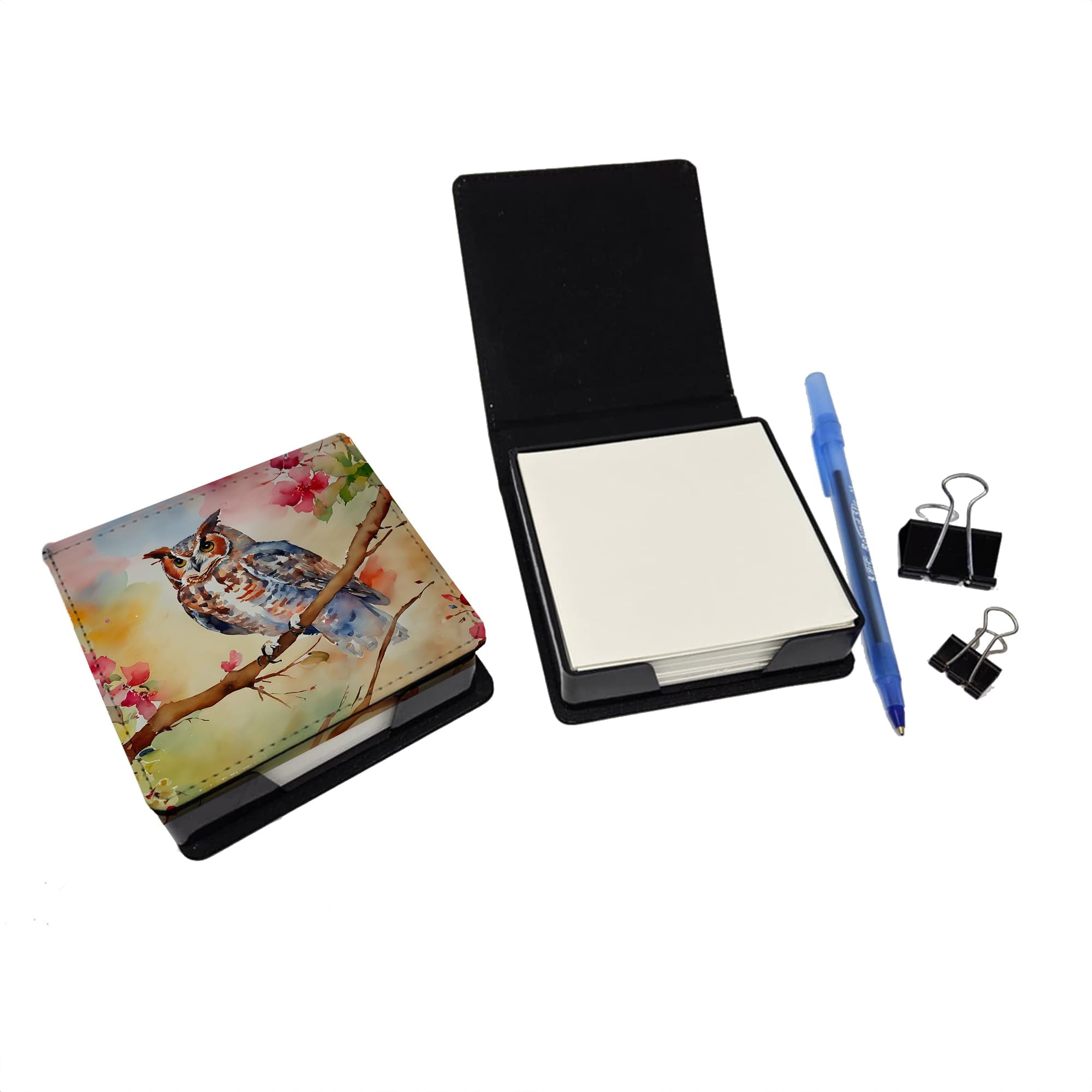 Caroline's Treasures Eastern Screech Owl PU Leather Note Paper Holder with Artist-Designed Cover, Desk Accessory, Office Gift