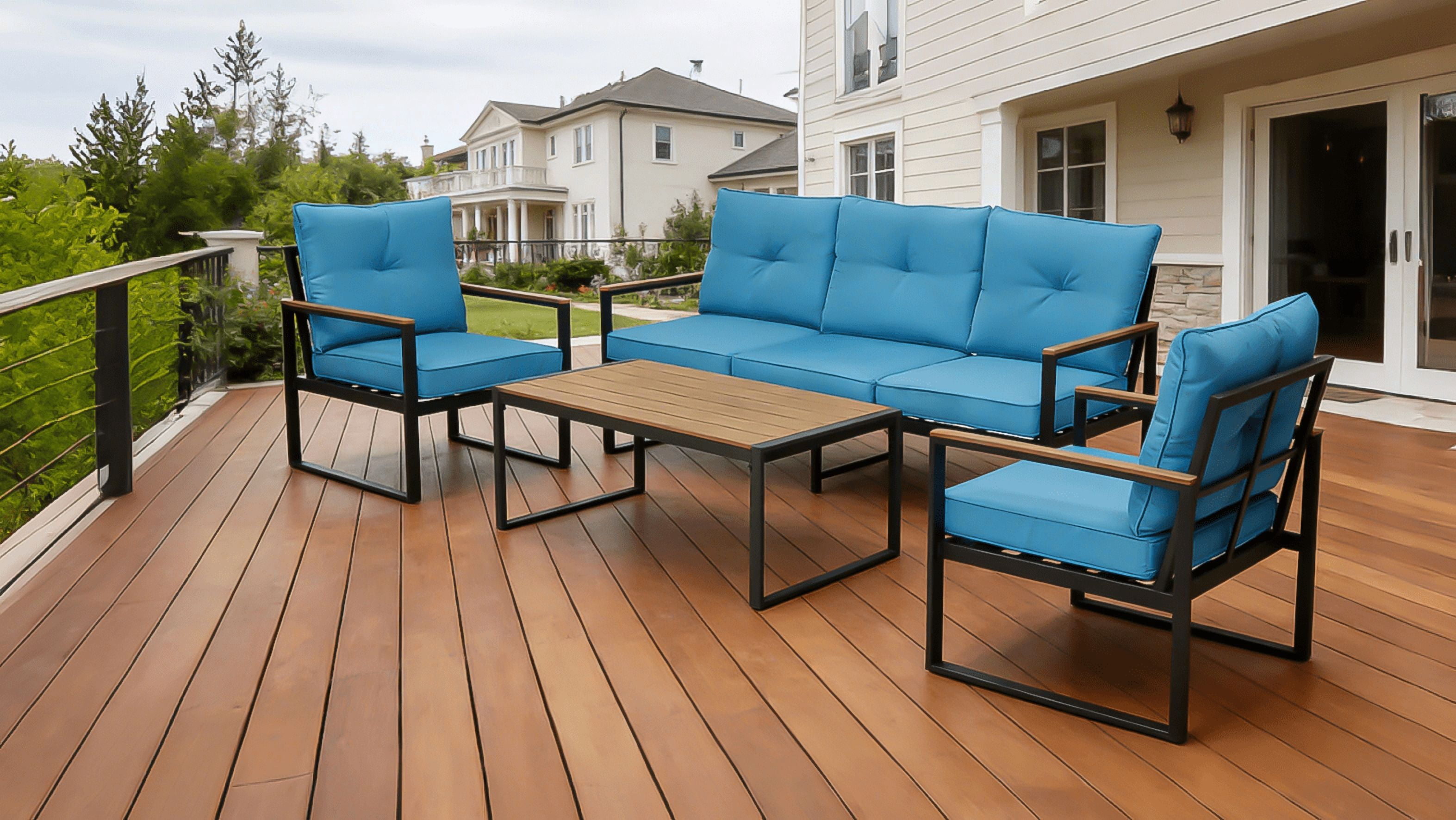 Rectangular Outdoor Patio Coffee Table, Rustproof Steel Frame with Weather Resistant WPC Wood-Like Tabletop, 165 LBS Capacity Side Table for Deck Porch Balcony Yard