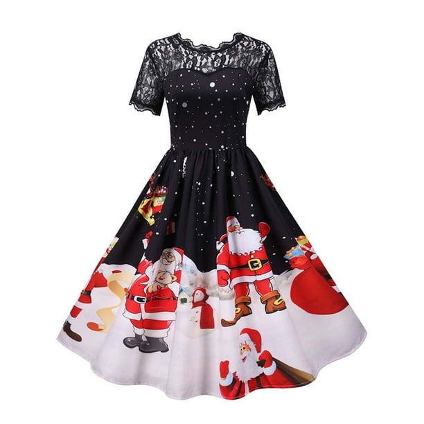 Vestido de fiesta de Navidad para mujer, vestido Vintage de encaje de manga corta para invierno, ropa de noche de Navidad elegante 2022