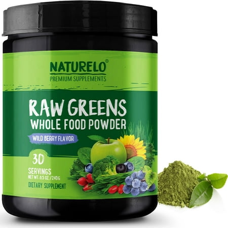 Raw Greens Superfood Powder - with Organic Spirulina & Wheat Grass - WILD BERRY - 30