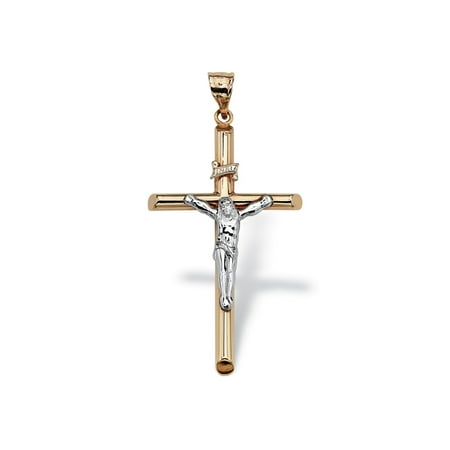 Gold Cross Crucifix Religious Pendant - 10k Two-Tone Gold Religious Crucifix Cross Pendant