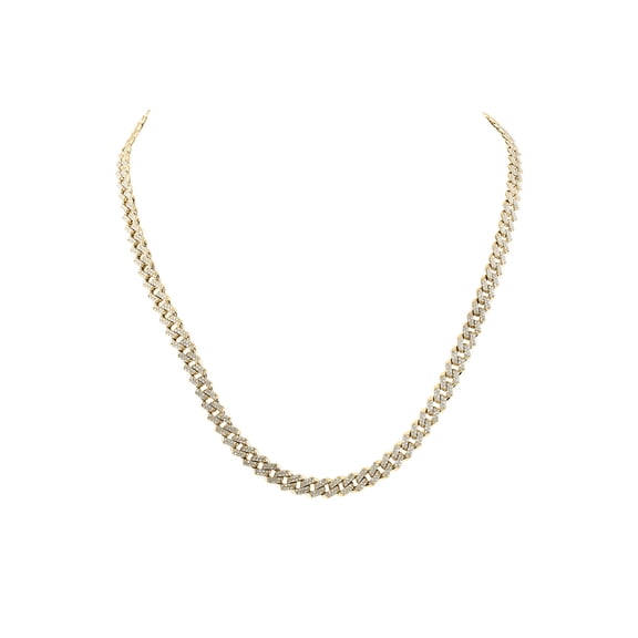 10kt Yellow Gold Mens Round Diamond Straight Cuban Link Chain Necklace 5 Cttw