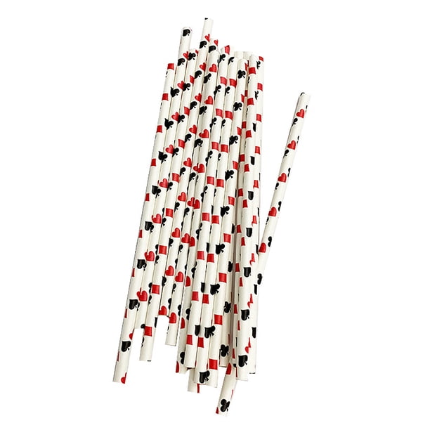 100 piezas de pajitas de papel de diseño de póker pajitas de impresión creativas degradables papel de beber desechable ventosas tubulares para fiesta bar club festival