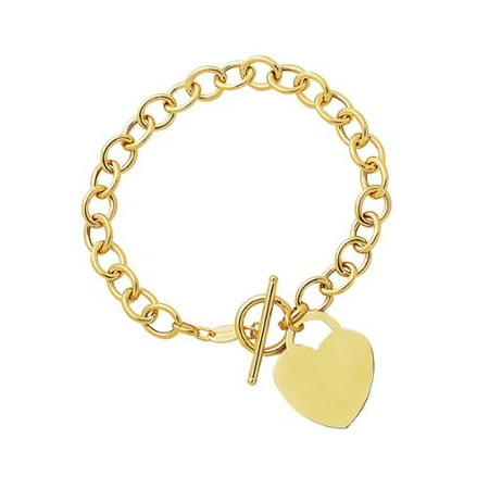 gold bracelet charm heart yellow toggle 14k bracelets 14kt karat rush jewelry