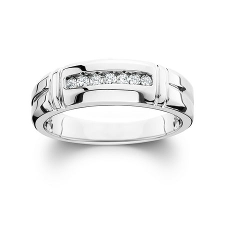 14k Mens Diamond Rings - 1/4ct Channel Set Diamond Ring 14K White Gold Mens Wedding Band