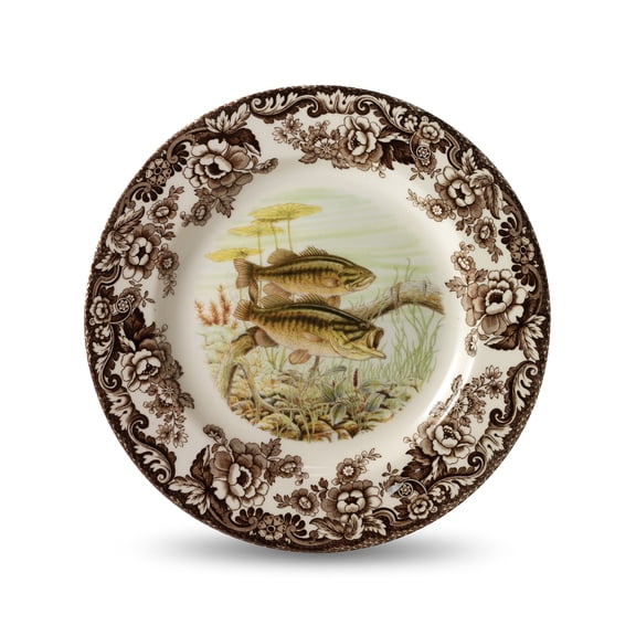 Spode Woodland Collection Salmon Salad Plate Decorative Wildlife Dinnerware British Country Style Floral Border Rustic Holiday Meals 8" Earthenware Seasonal Table Accent Festive Dining