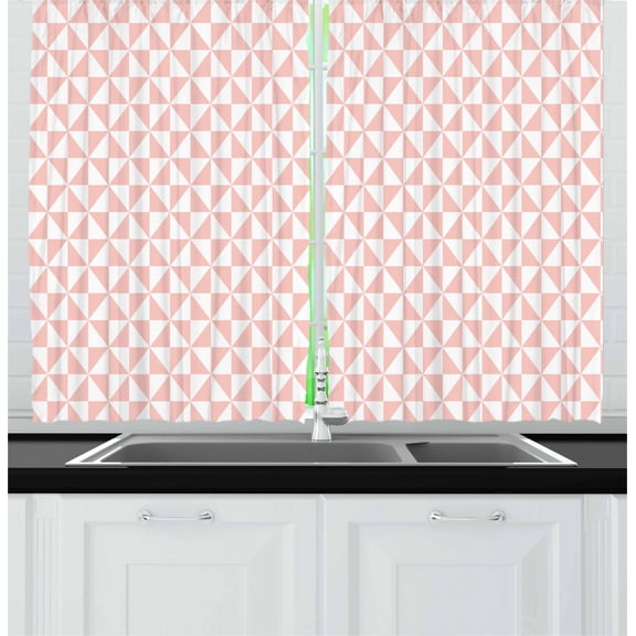 Ambesonne Pale Pink Kitchen Curtains, Geometric Mosaic Grid, 55"x39", Blush White