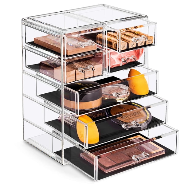 Sorbus Acrylic Makeup Organizer - Organization and Storage Case for Cosmetics Make Up & Jewelry - Big Clear Makeup Organizer for Vanity, Bathroom, College Dorm, Closet, Desk (3 Large, 4 Small Draw