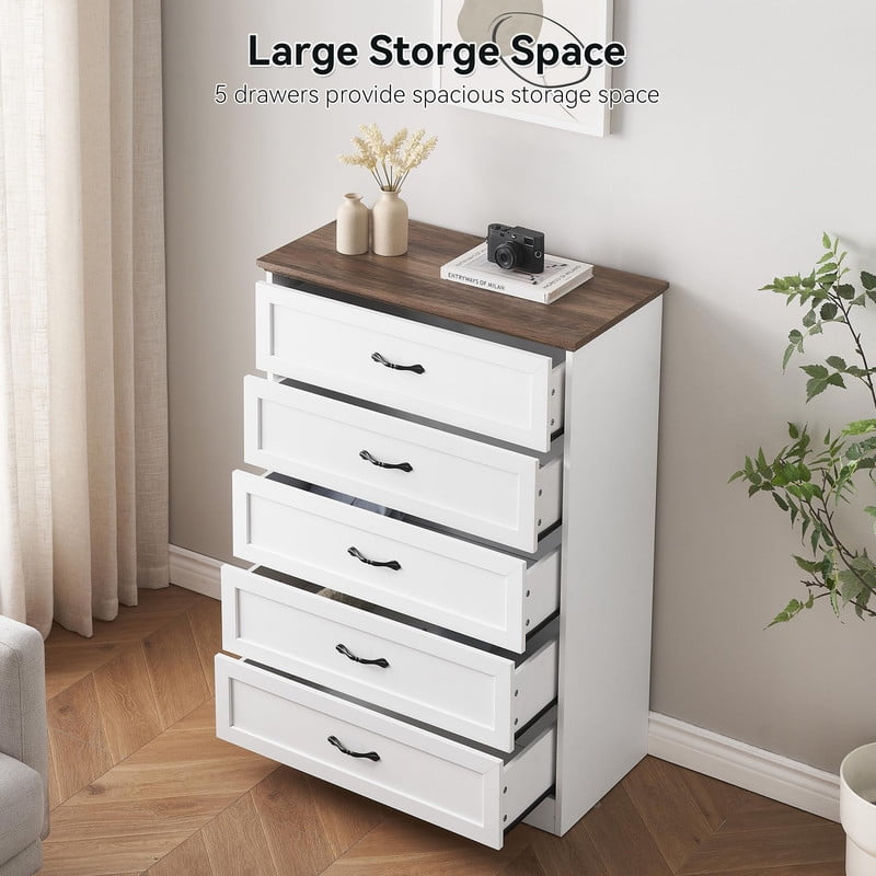 TROPOW Modern 5 Drawers Dresser, Chest of Drawers Closet Organizers and Storage Clothes, Modern Dressers for Closet Living Room, Kids Bedroom