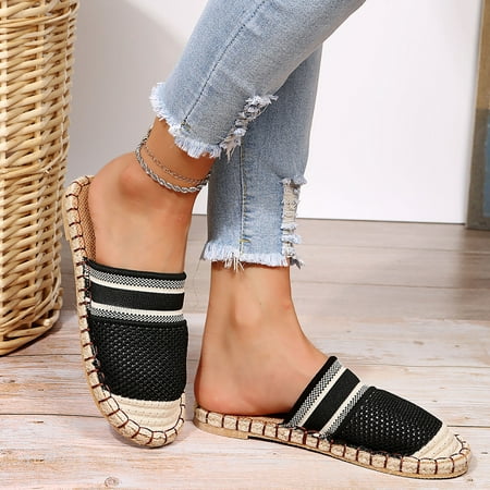 

Gzztg Slippers for Women Woven Fisherman s Women s Shoes Baotou Half Slippers Net Cloth Lazy Shoes