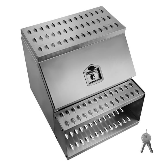 KFFKFF Semi-Truck Aluminum Step Toolbox, 24" x 27.5" x 25.4" Side-Mounted Storage Box with T-Handle Lock, Waterproof Design for Trucks and Trailers