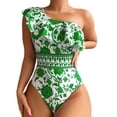 thumbnail image 1 of Womens Bikini Swimsuits Ruffled Off Shoulder Print Conservative and Slimming Tankinis Swimwear for Women Green, 1 of 4