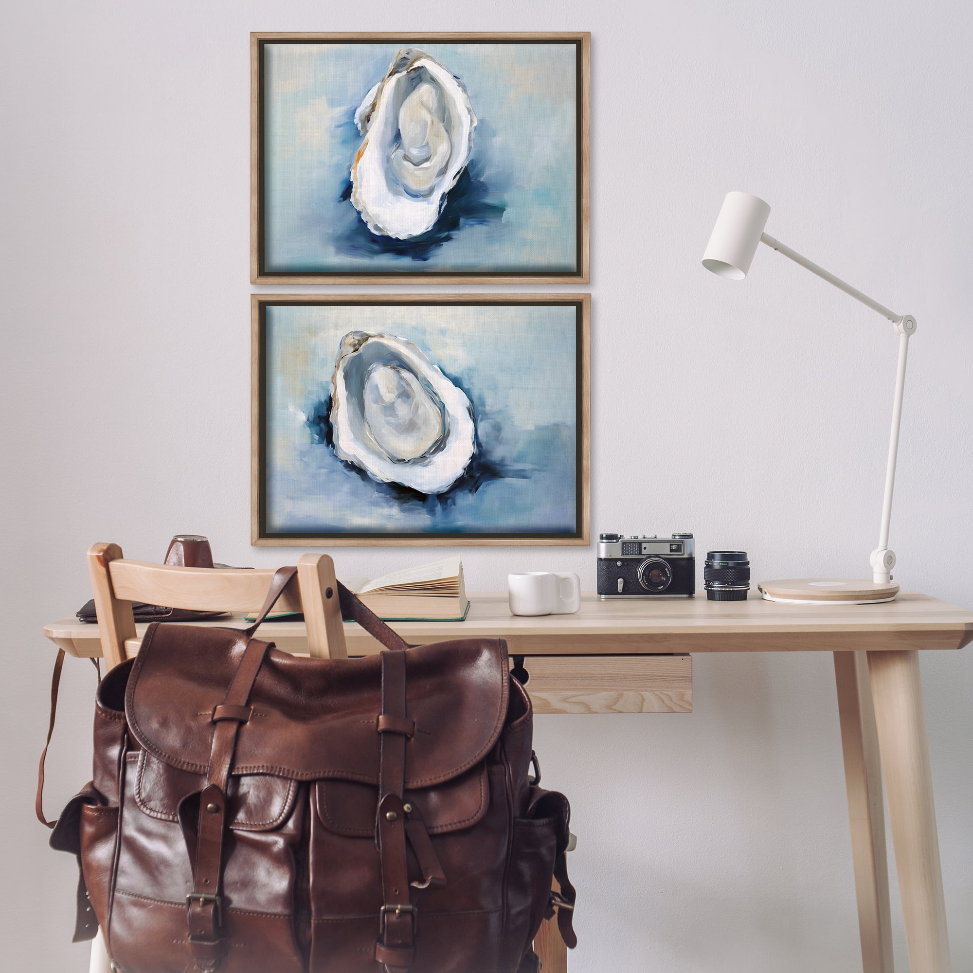 Stupell Industries Open Oyster Mollusk Shells Nautical & Beach Painting Brown Floater Framed Canvas Art Print Wall Art, 25 x 17, Set of 2