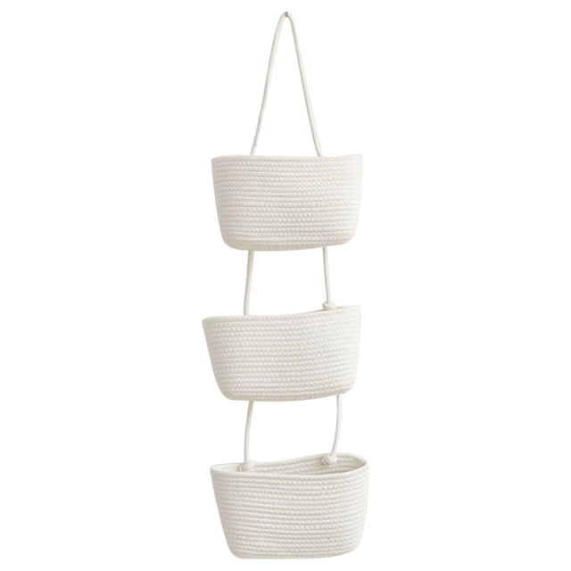 Aursykel Wall Hanging Basket Storage Organizer Three layer Space saving Cotton Rope Design for Bedroom Bathroom Living Room Over Door Easy Assembly Long Lasting and Foldable
