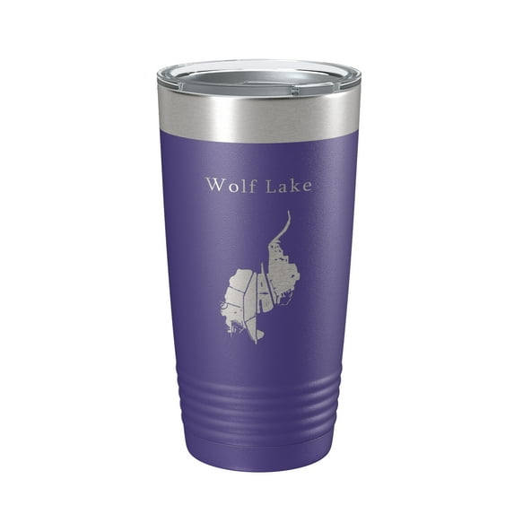 Wolf Lake Map Tumbler Travel Mug Insulated Laser Engraved Coffee Cup Indiana Illinois 20 oz Purple
