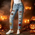 thumbnail image 2 of NordicNest Halloween Pants for Women Style Holiday Printed Distressed Legging Straight Leg Casual Wear Navy,XXXXL, 2 of 6