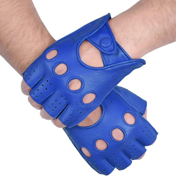 Genuine Leather Half Finger Driving Gloves With Knuckle Holes For Men