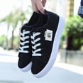 thumbnail image 2 of Domuza Women Frayed Edge Patch Decor Low Top Canvas Sneakers, Lace Up Casual Flat Skate Shoes Non Slip Rubber Sole for Daily Walking Streetwear Black 7（EU-38）, 2 of 4