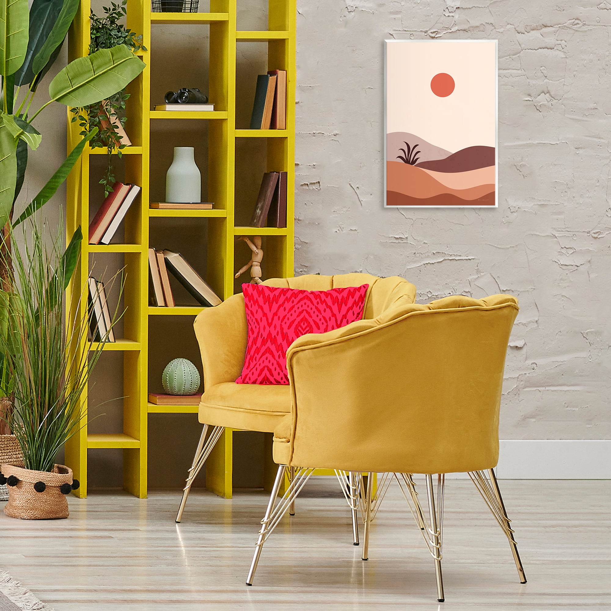 Stupell Industries Boho Desert with Plant Landscape & Nature Painting Unframed Art Print Wall Art, 13 x 19