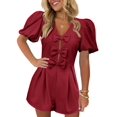 thumbnail image 1 of Romper Cicy Bell para mujer, bonito lazo en la parte delantera, cuello en V, manga abullonada, 1 of 7