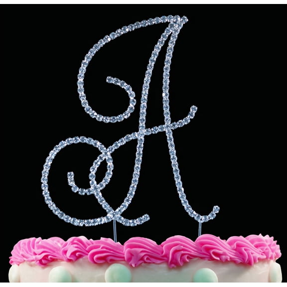 Yacanna Swirl Design Crystal Monogram Cake Toppers Silver Cake Initial A Large