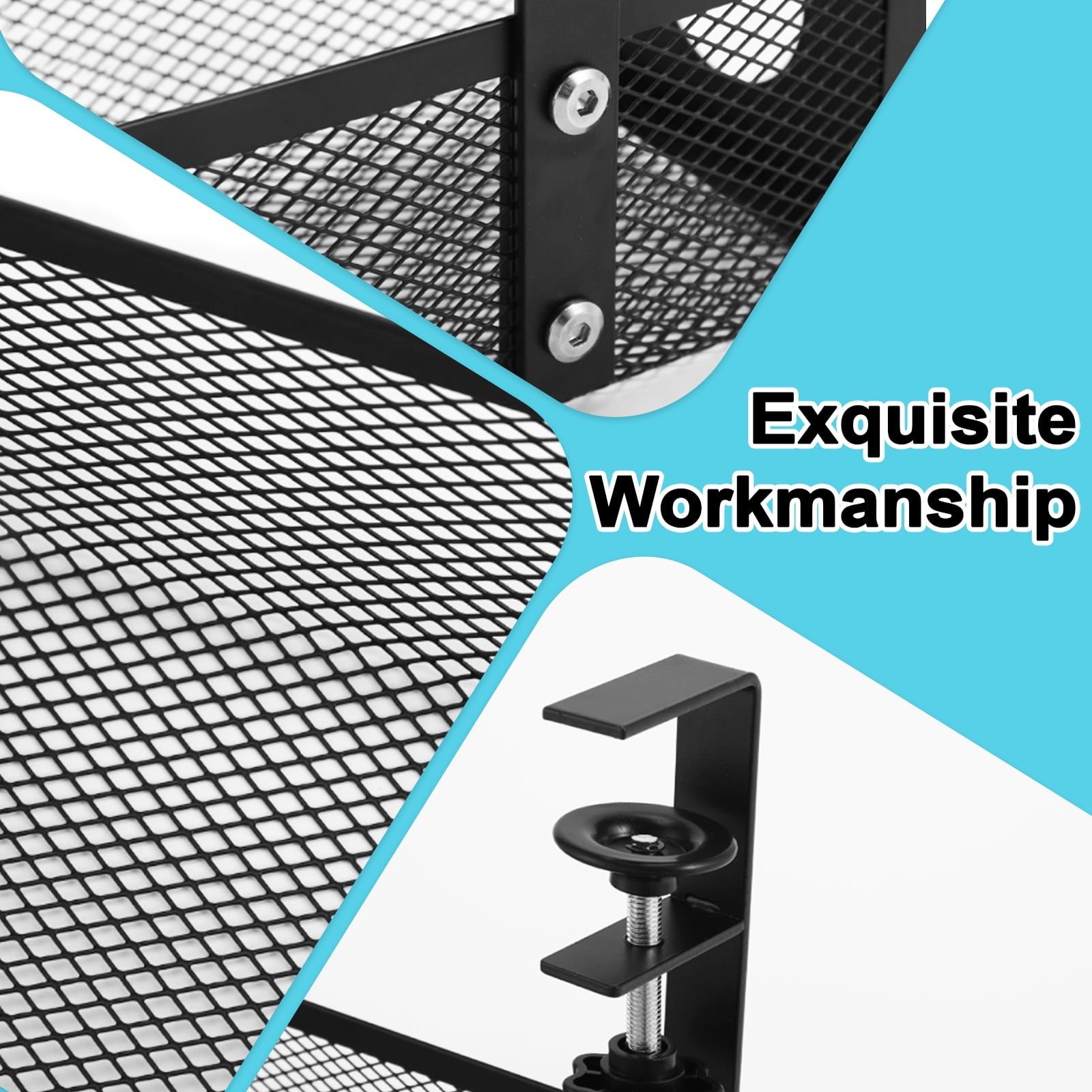 FT Hita 2 Layer Under Desk Cable Management Trays Black No Drill Cable Management Box With Clamp Cord Organizer for Office, Home,Gaming Desk
