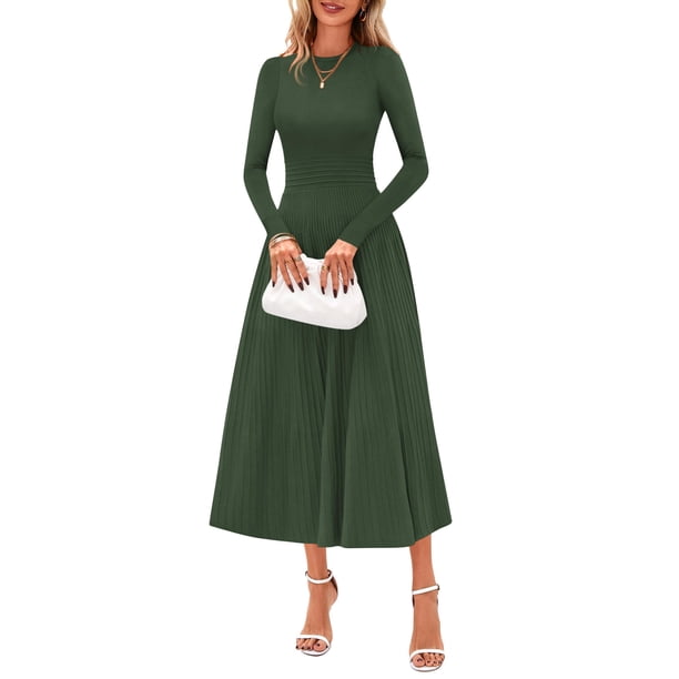 Vestido Suéter Midi de Manga Larga PRETTYGARDEN 2025 Verde Militar Talla S