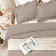 thumbnail image 5 of Light Brown Ruffle Comforter Cal King(104x96Inch), 3 Pieces(1 Ruffled Comforter and 2 Pillowcases) Solid Farmhouse Shabby Chic Bed, Vintage Rustic Soft Microfiber Bedding Set, 5 of 9