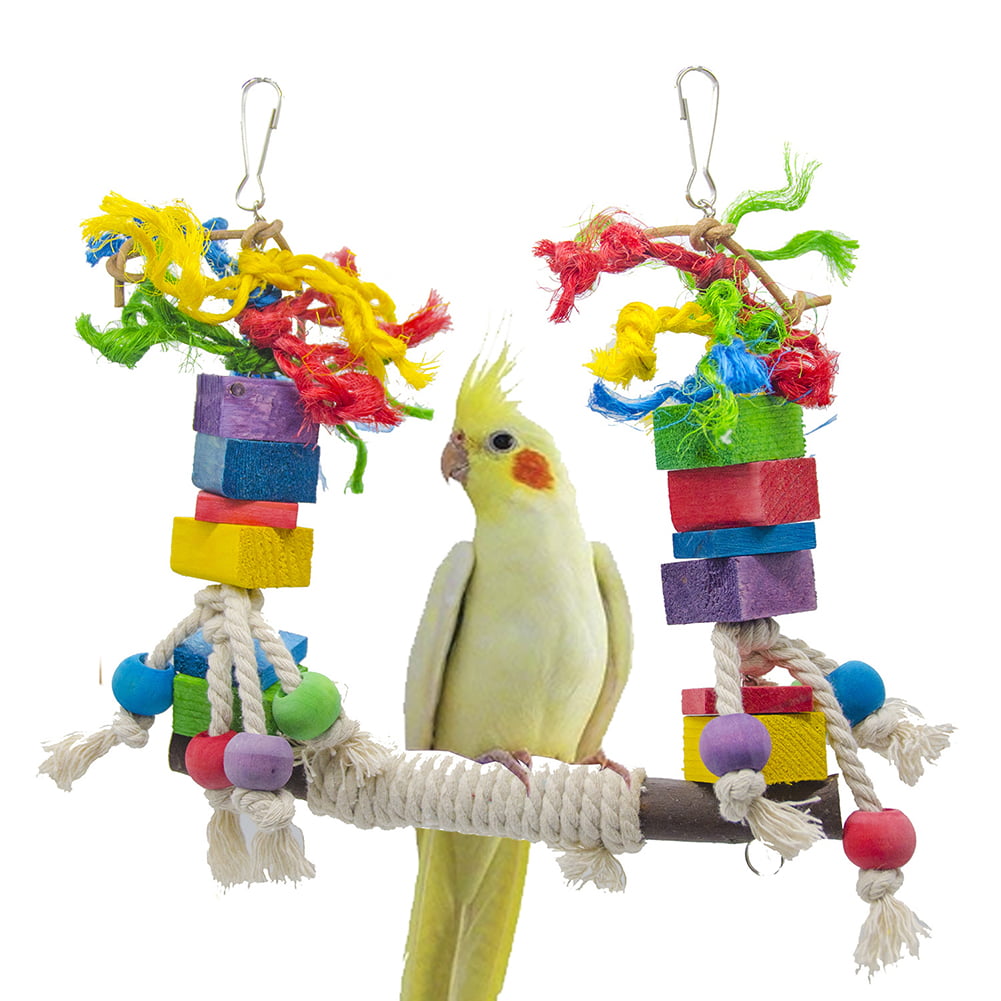Bird Parrot Wooden Stand Perches Cockatiel  Cage Hanging Swing Chewing Toy 
