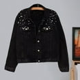 thumbnail image 4 of Winter Women Jacket - Bead Decor Plus Size Long Sleeves Turn-down Collar Chest Pockets Button Closure Coat Short Type Casual Streetwear, 4 of 8