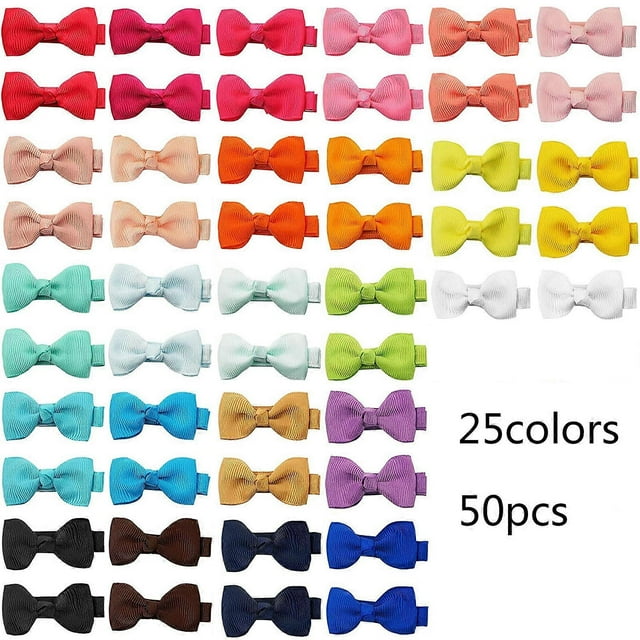 50 Pcs Handmade Hair Clip Bows Colorful Clip Baby Hairpins Solid Color Lovely Clip Bangs for Boutique Bulk