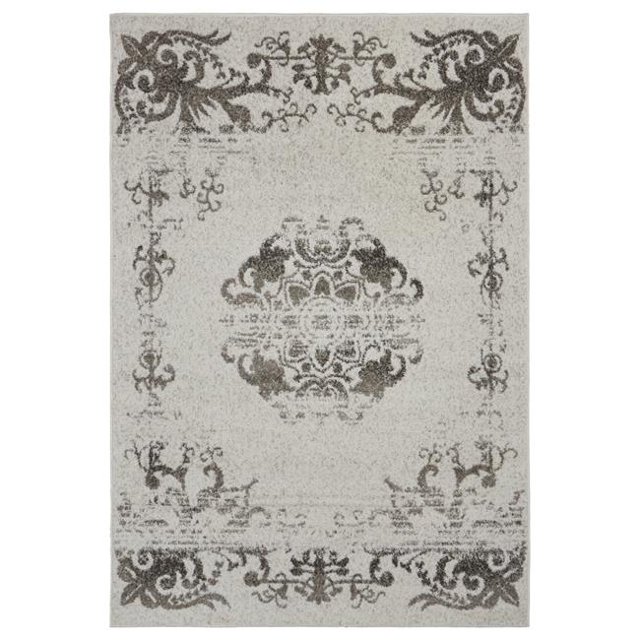 LR Home INFIN81333GAW5272 Tapis d'Intérieur Moderne Médaillon Infinity, Gardenia & Noyer - 5 2 x 7 Pi. 2 Po.