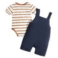thumbnail image 4 of Wxirdiow Newborn Boy Clothes Cute Baby Boy Clothes Suit Toddler Boys' Striped Short Sleeve T-Shirt+Denim Overalls Jumpsuit Pants Outfits Sets Blue Size,6-9 Months, 4 of 7