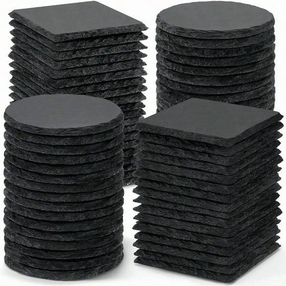 72 PCS Black Slate Stone Coasters 4 Inch 36 PCS Square and 36P Round Coasters Bulk for Laser Engraving Material Blank Handmade Drinks Costers for Engraver Etching Gifts DIY