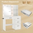 thumbnail image 7 of Makeup Vanity with 3 Color Lighted Mirror & Charging Station, Modern Vanity Desk with 4 Large Drawers & 2 Storage Shelves for Femal Gift, White, 7 of 7