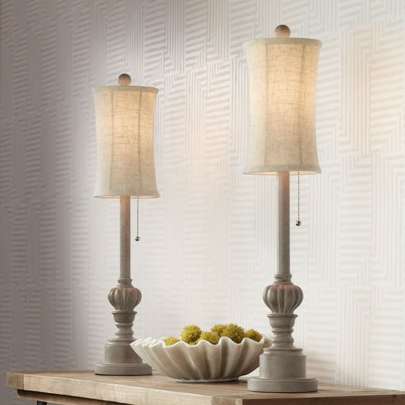 Regency Hill Traditional Buffet Table Lamps 28" Tall Set of 2 Natural Candlestick Cream Bell Shade for Dining Room